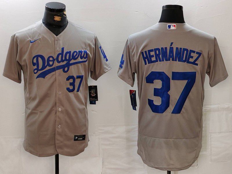 Men Los Angeles Dodgers #37 Hernandez Grey Nike Elite 2024 MLB Jersey style 7262